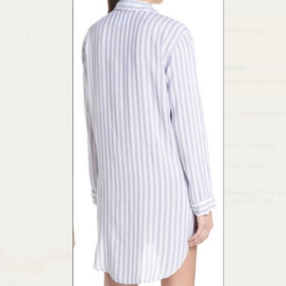Rails Women's Size Large Bermuda Stripe Button Up Sleep Shirt Pocket Blue White - Picture 2 of 10